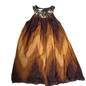 VTG Maggy London Chocolate‎ Brown Ombré 100% Silk Dress Sequin Details Size 8